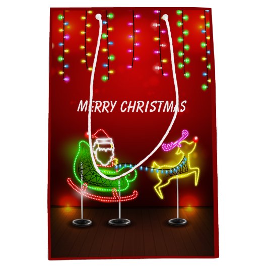 Neon Lights Santa en Rudolph Medium Cadeauzakje (Voorkant)