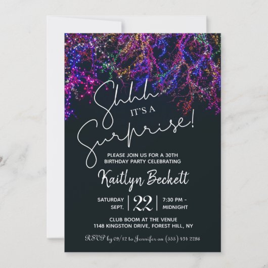 Neon Lights Surprise Birthday Party Kaart (Voorkant)
