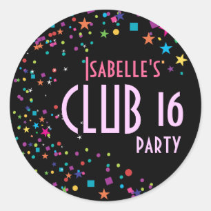 Neon Lights Sweet 16 Club Party Favor Sticker