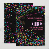 Neon Lights Sweet 16 Club Party Invitation Kaart (Voorkant / Achterkant)