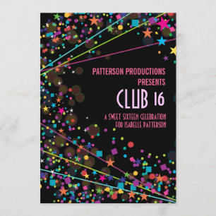 Neon Lights Sweet 16 Club Party Invitation Kaart