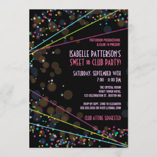 Neon Lights Sweet 16 Club Party Invitation Kaart