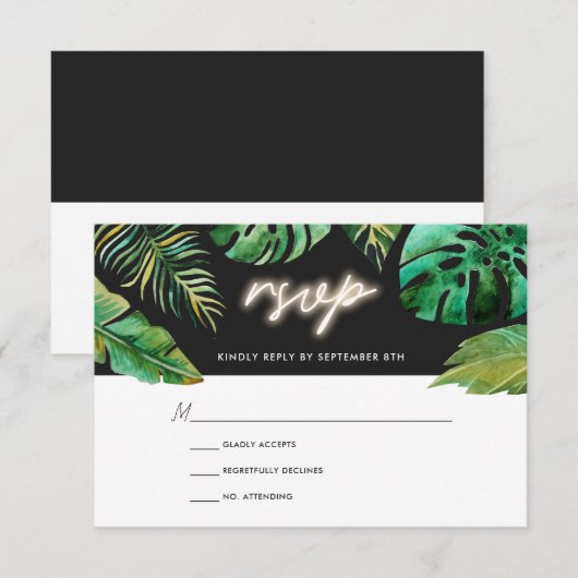 Neon Lights | Tropisch huwelijk RSVP (Voorkant / Achterkant)