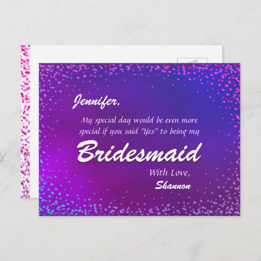 Neon Lights - Word jij mijn bruidsmeisje? Uitnodiging Briefkaart (Voorkant / Achterkant)