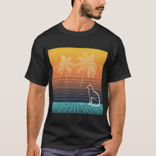 Neon Lijn Kunst Kat & Palmen T-shirt