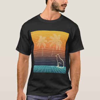 Neon Lijn Kunst Kat & Palmen T-shirt