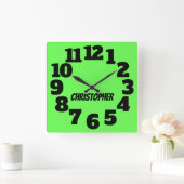 Neon Lime Green Big Numbers Vierkante Klok (Huis)