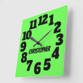 Neon Lime Green Big Numbers Vierkante Klok (Hoek)
