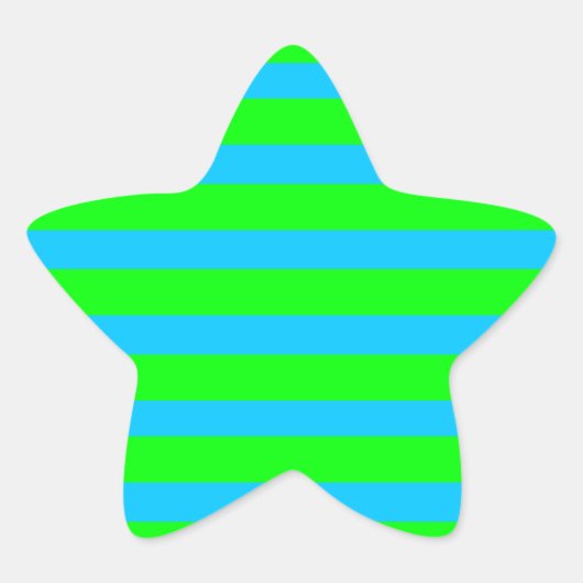 Neon Lime Green en Blauwgroen blauwe strepen Ster Sticker (Voorkant)