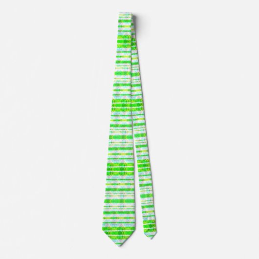 Neon Lime Green Striped Stropdas (Voorkant)