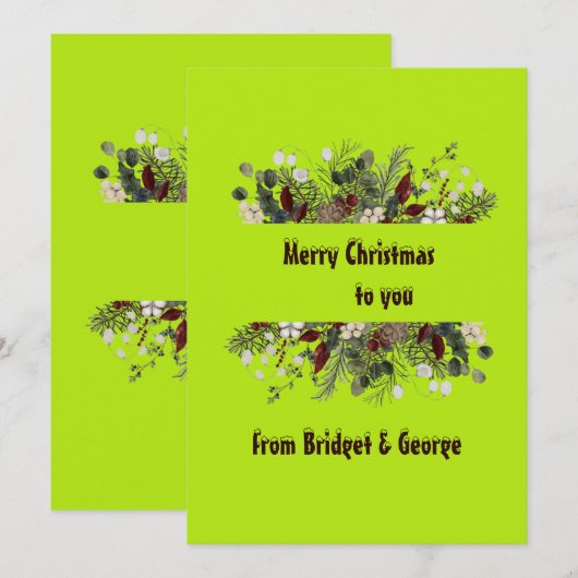 Neon lime groene Scandinavische krans kerstkaart (Voorkant / Achterkant)