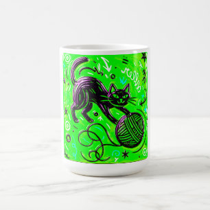 Neon Lime Kitten Kunst Koffiemok