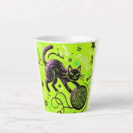 Neon Lime Zwarte Kat Latte Mok