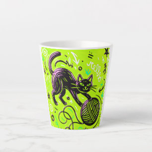 Neon Lime Zwarte Kat Latte Mok