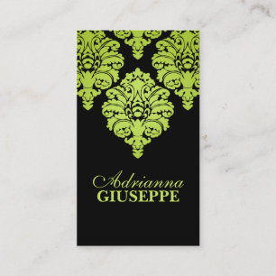 Neon Limoen & Black Lush Damask-oproepkaart / Contactkaartje
