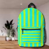 Neon Limoen Geel en Neon Cyan Cool Striped Bedrukte Rugzak