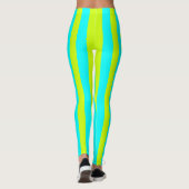 Neon Limoen Geel en Neon Cyan Cool Striped Leggings (Achterkant)