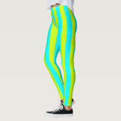 Neon Limoen Geel en Neon Cyan Cool Striped Leggings (Links)