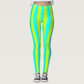 Neon Limoen Geel en Neon Cyan Cool Striped Leggings (Voorkant)