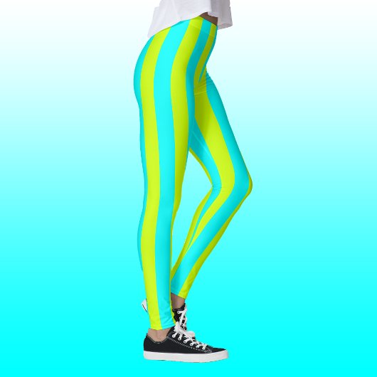 Neon Limoen Geel en Neon Cyan Cool Striped Leggings