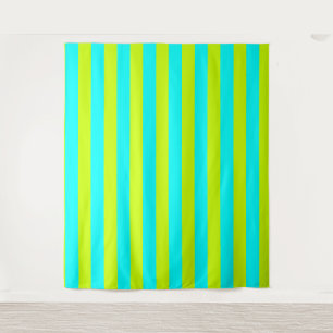 Neon Limoen Geel en Neon Cyan Cool Striped Wandkleed