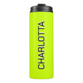 Neon Limoen Geel Zwart Elegant Minimaal Gepersonal Thermosbeker (Voorkant)