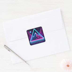 Neon Line Mountain - futuristische uitgebreide glo Vierkante Sticker