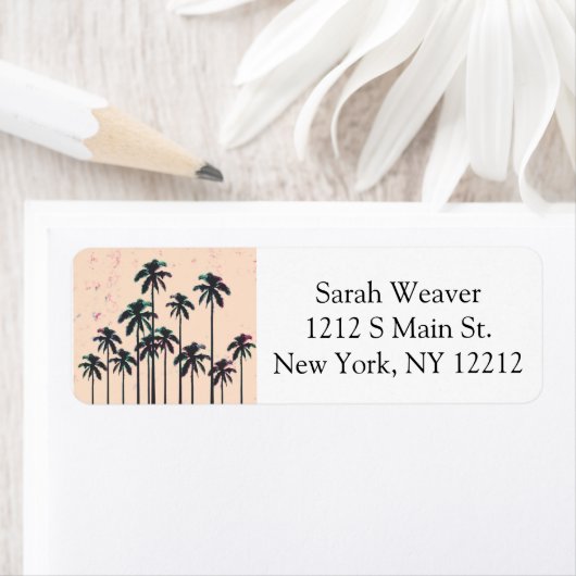 Neon Lined Black Palm Trees on Peach Horizon Etiket (Insitu)