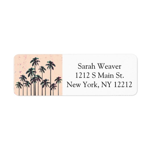 Neon Lined Black Palm Trees on Peach Horizon Etiket (Voorkant)