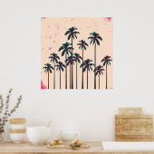 Neon Lined Black Palm Trees on Peach Horizon Poster (Keuken)