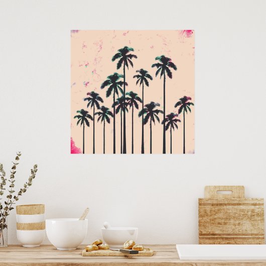 Neon Lined Black Palm Trees on Peach Horizon Poster (Keuken)