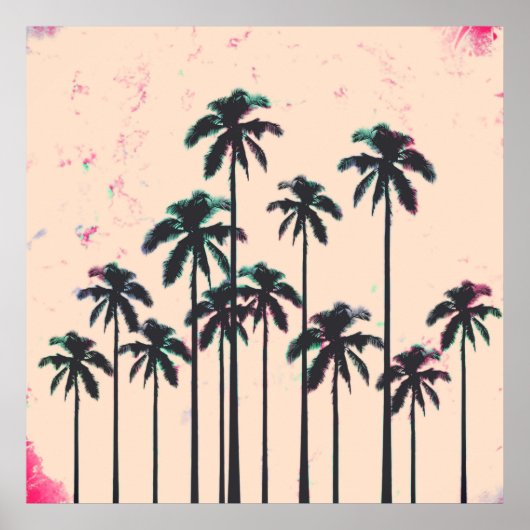 Neon Lined Black Palm Trees on Peach Horizon Poster (Voorkant)