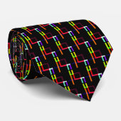 Neon Lines Red Yellow Oranje Paars Black Pattern Stropdas (Opgerold)