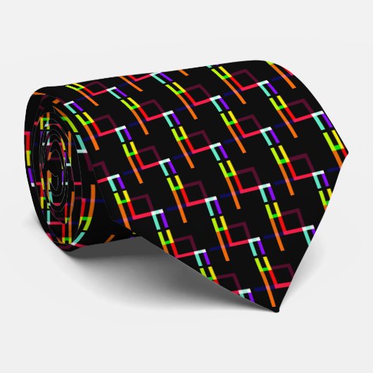 Neon Lines Red Yellow Oranje Paars Black Pattern Stropdas (Opgerold)