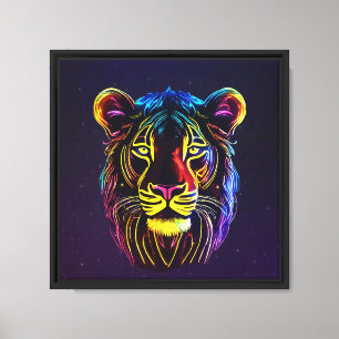 Neon Lion Gezicht Uitgerekt Canvas Print