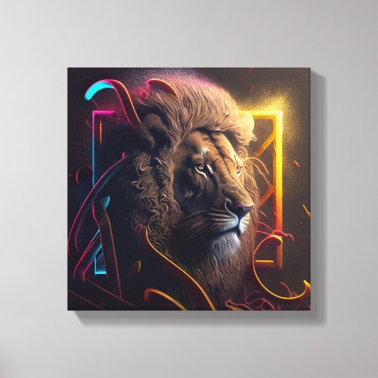Neon Lion - Motivatie graffiti Style Realism Canvas Afdruk (Voorkant)