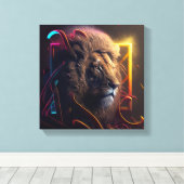 Neon Lion - Motivatie graffiti Style Realism Canvas Afdruk (Insitu (Houten vloer))
