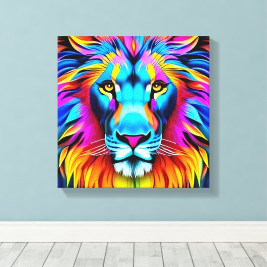 Neon Lion - Motivatie Pop Canvas Afdruk (Insitu (Houten vloer))