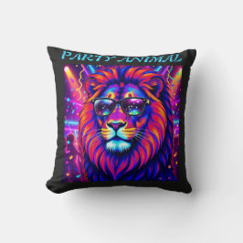 Neon Lion Party Animal – Colourful Retro Graphic Kussen