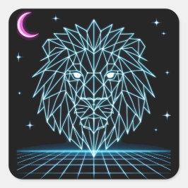 Neon Lion Synthwave - Retro King Predator Vierkante Sticker