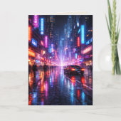Neon-Lit Cyber Punk City at Night Blank Art Card Kaart (Voorkant)