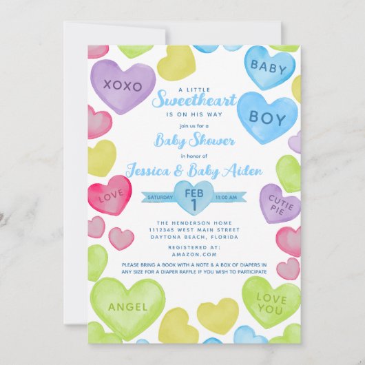 Neon Little Sweetheart Thema Boy Baby shower Kaart (Voorkant)