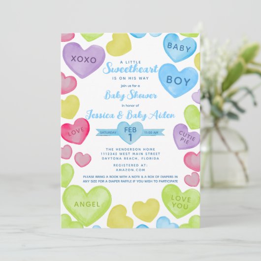 Neon Little Sweetheart Thema Boy Baby shower Kaart (Staand voorkant)