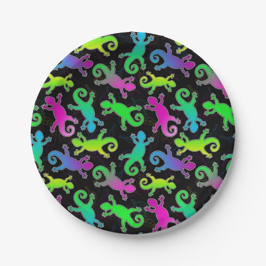 Neon Lizard en Leaf Pattern Papieren Bordje (Voorkant)