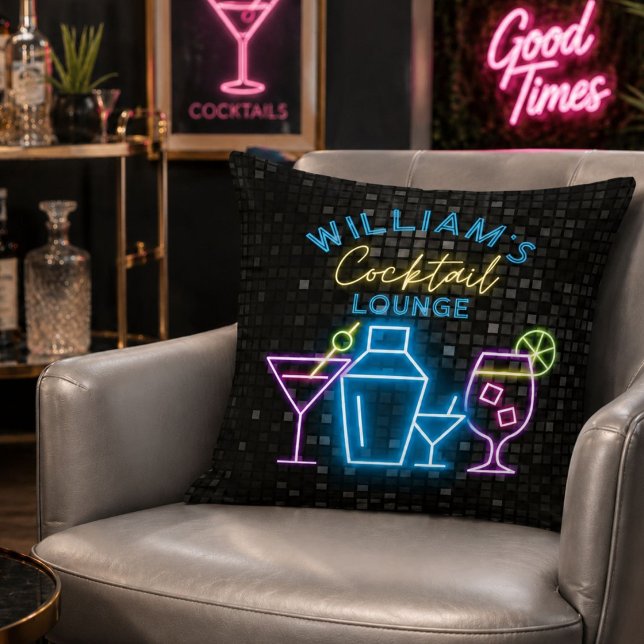 Neon Look Retro Cocktail Lounge Bar  Kussen (Neon Look Retro Cocktail Lounge Bar Throw Pillow)