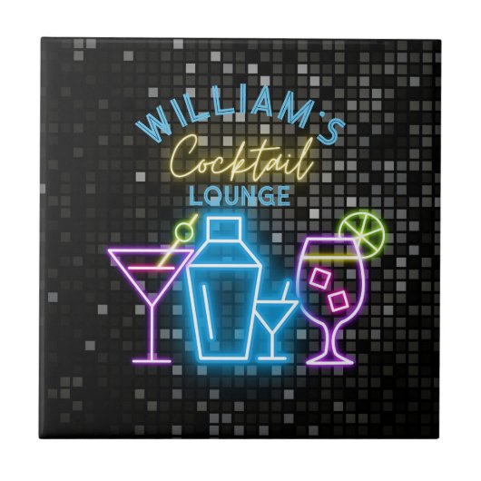 Neon Look Retro Cocktail Lounge Bar Tegeltje (Voorkant)