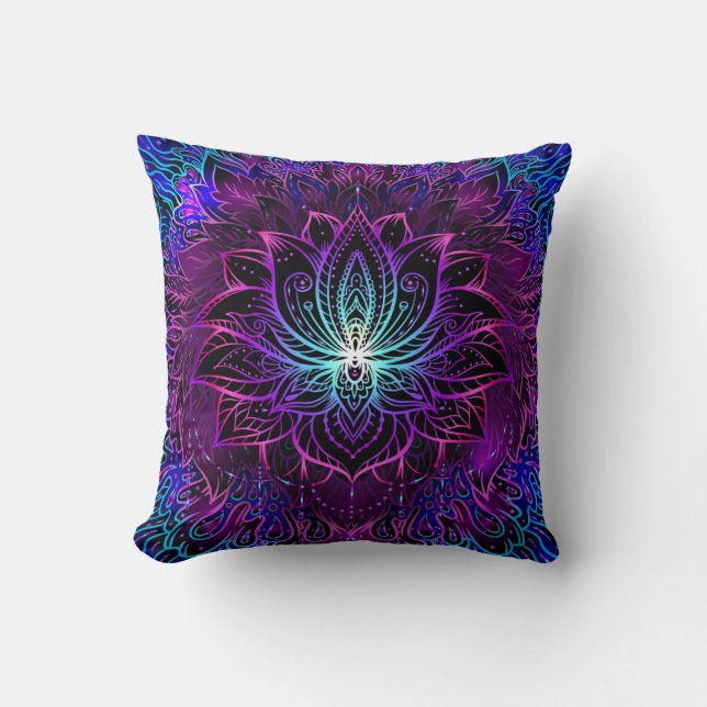 Neon Lotus Bloem Boho Print Kussen (Voorkant)