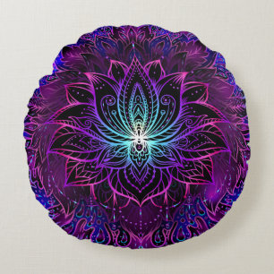 Neon Lotus Bloem Boho Print Rond Kussen