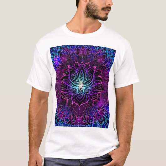 Neon Lotus Bloem Boho Print T-shirt (Voorkant)