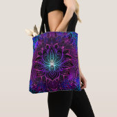Neon Lotus Bloem Boho Print Tote Bag (Dichtbij)